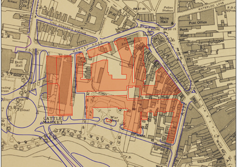 Map from 1974 showing layout of High Chelmer and new roads over the top of existing street pattern