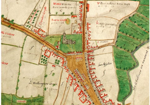 Ancient map, showing cathedral, Tindal Square and High Street