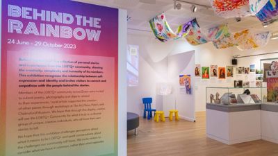 The entrance of the Behind the Rainbow exhibition.