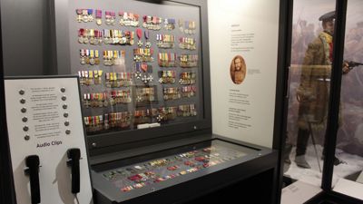 Medals on display at Chelmsford Museum in the Essex Regiment Gallery. 