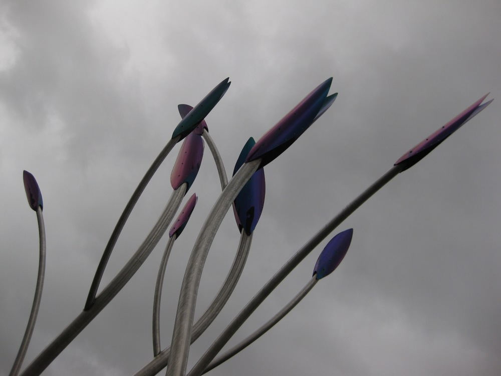 Stainless steel sculpture representing plant growth