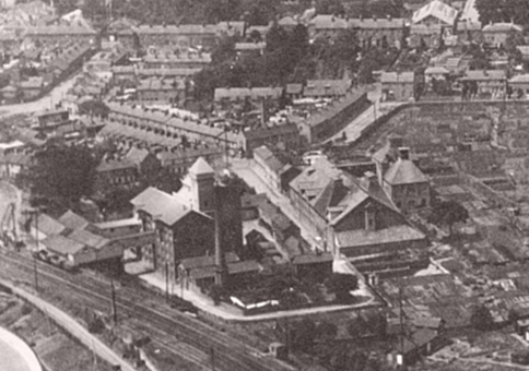 Aerial photo from 1920 showing Ridley’s Flour Mill and Maltings