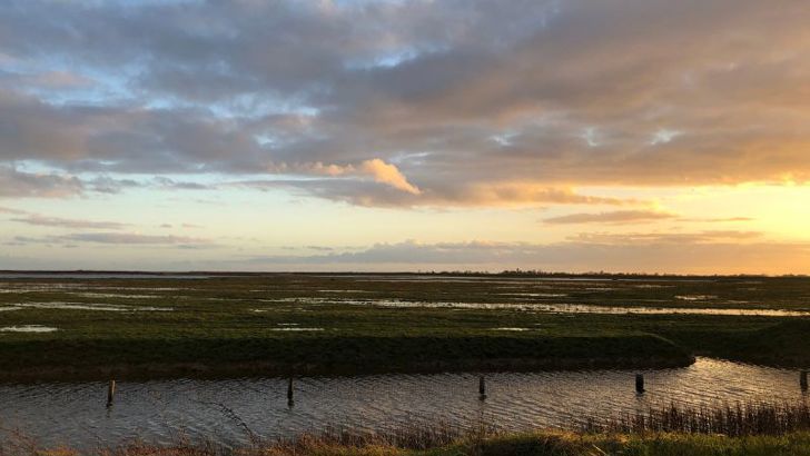 A sunset over an estuary. 